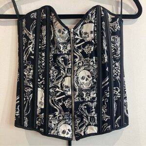 SHIRLEY OF  HOLLYWOOD Sz 32 Boning Lace Up Zipper Closure Skull Corset Bustier